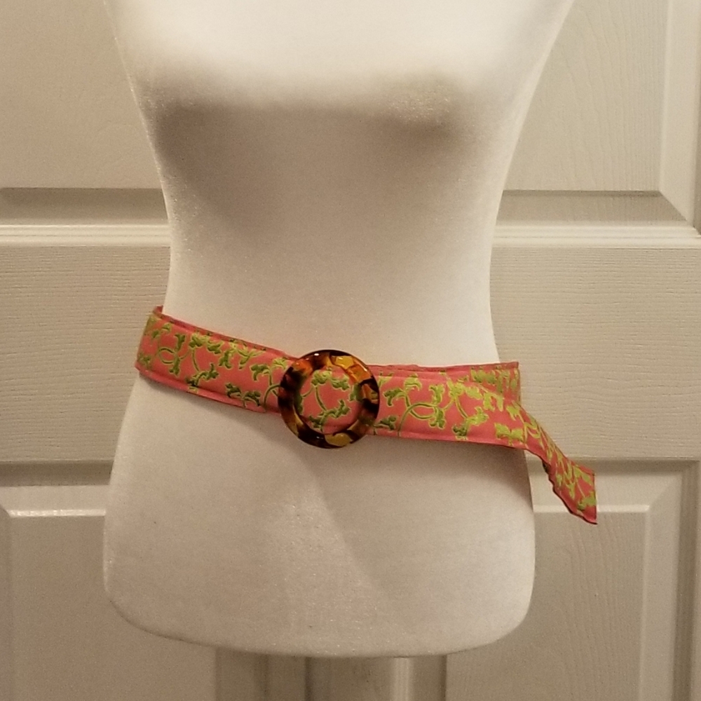 Top it Off Preppy Pink Green Belt Tortoise Shell Buckle